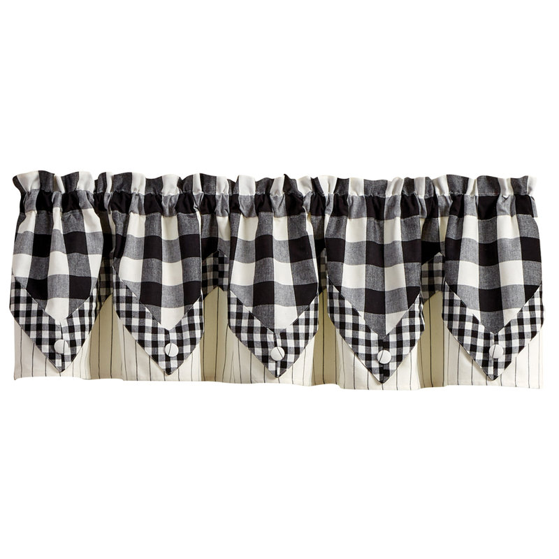  Buffalo Check Lined Point Black and Cream Valance 72x15, Black