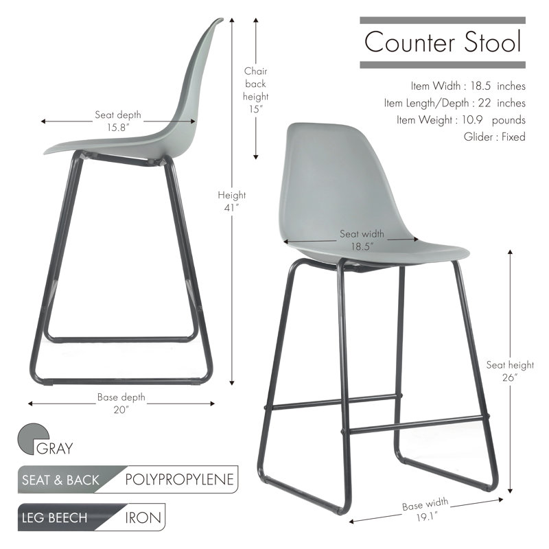 Tabouret de comptoir 26 po Elvira, Gris