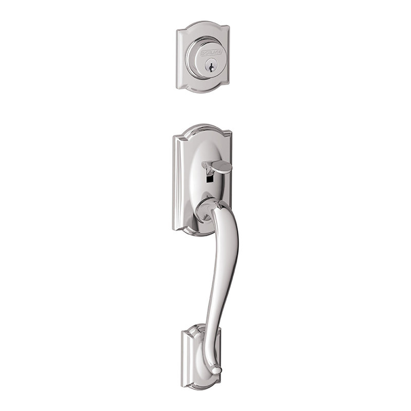 Camelot Exterior Portion Handleset with Single Cylinder Deadbolt (Interior Portion Sold Separately), Bright Chrome