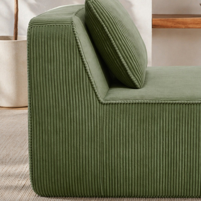 Canapé sans accoudoirs avec velours côtelé Martha - Vert, Velours côtelé vert, Vert