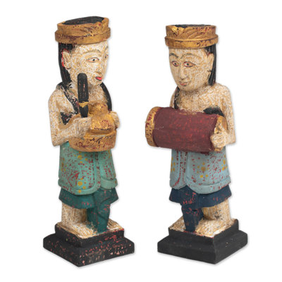  Handmade Kempluk Players Wood Sculptures (Pair)