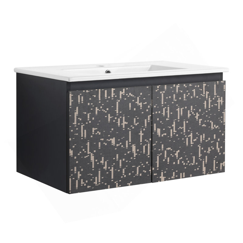 Meuble-lavabo mural flottant 30 po avec lavabo en céramique et porte d'armoire à fermeture en douceur, 30"