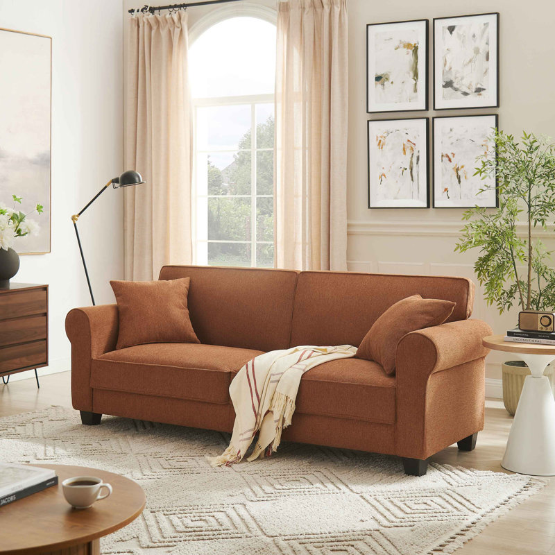 Reva 218.9Cm Rolled Arms Sofa, Rust Linen Blend