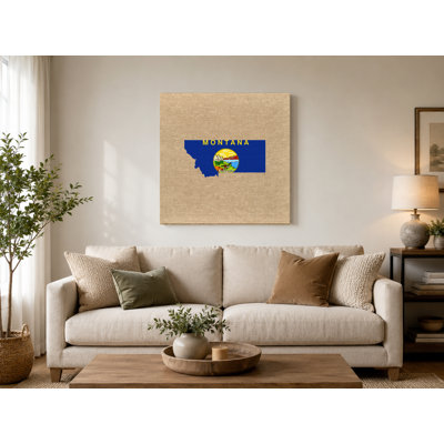 Montana State Map Flag — Square Canvas Wall Art