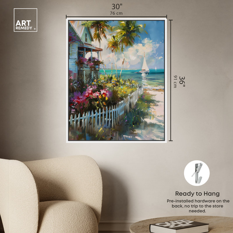 Local Beach House, White Framed, 37" H x 31" W