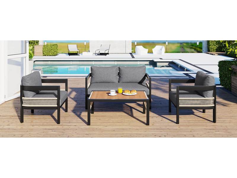 Ensemble de canapé d'extérieur en fer multi-personnes avec table, décoration en rotin, imperméable, antirouille, adapté au jardin, à la pelouse