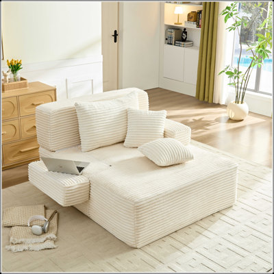 Convertible Oversized Chaise Lounge Sofa Bed with Adjustable Backrest and Storage Pocket