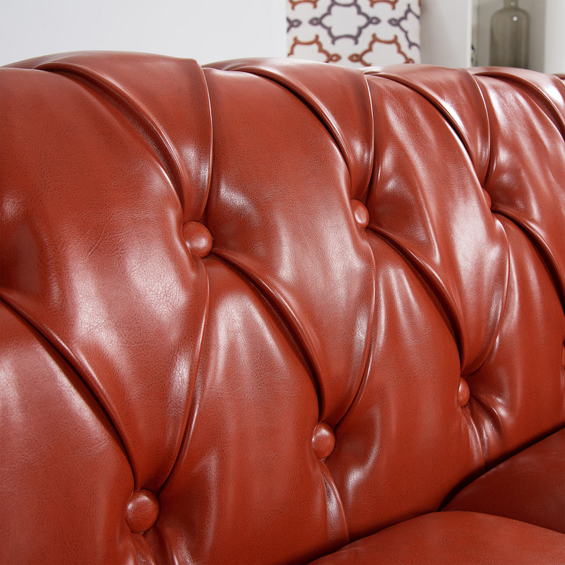 Arlen 84.65'' Faux Leather Rolled Arm Sofa,Nailheads,couch, Orange Faux Leather