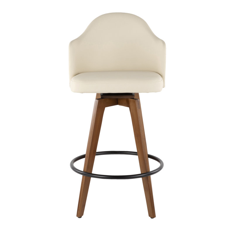 Tabouret de comptoir Mid-Century en similicuir noyer et crème, Crème