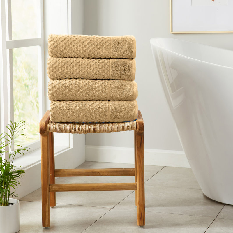 Ultra-Soft & Absorbent 100% Cotton Towel Set, Sand Diamond, Bath Towels - 4 Pack