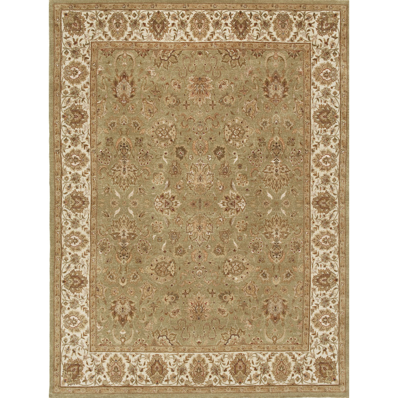 Dharma Floral Area Rug in Light Green/Ivory, Rectangle 4' x 6'