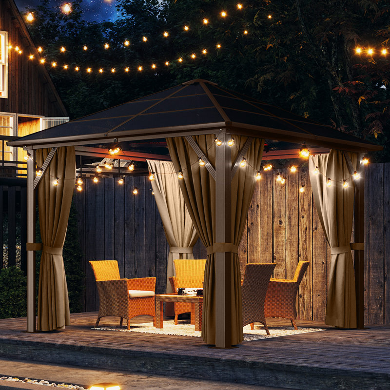 10 pi. L 10 pi. D Pavillon de jardin brun en aluminium