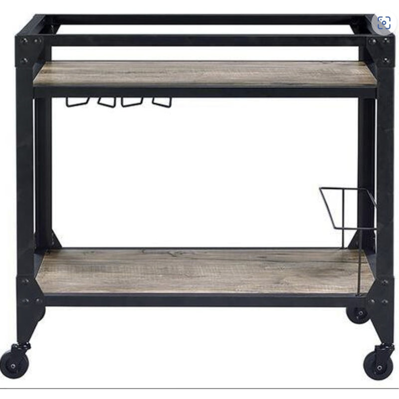 Rustic Oak & Charcoal Finish Serving Cart