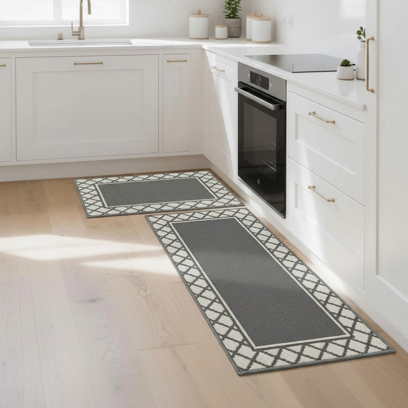 Geometric Anti-Fatigue Non-Skid Kitchen Mat, Grey