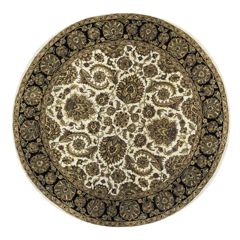 Tapis ivoire et noir noué à la main de haute qualité