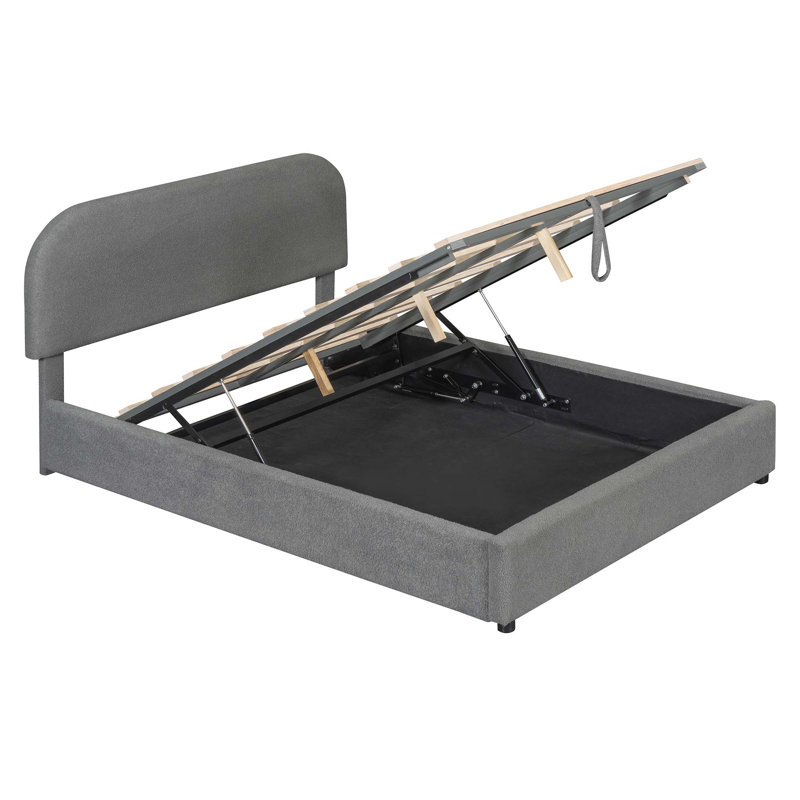 Lit plateforme tapissier Teddy, gris, Double