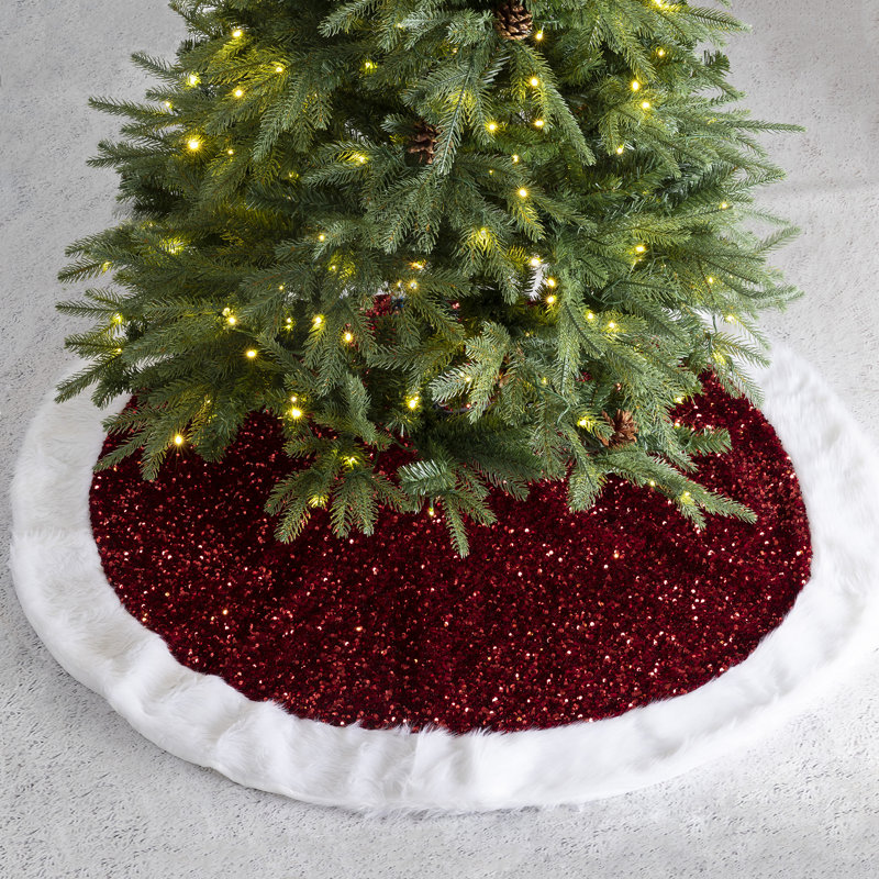 Jupe d'arbre de Noël à paillettes Priscila, Rouge / blanc
