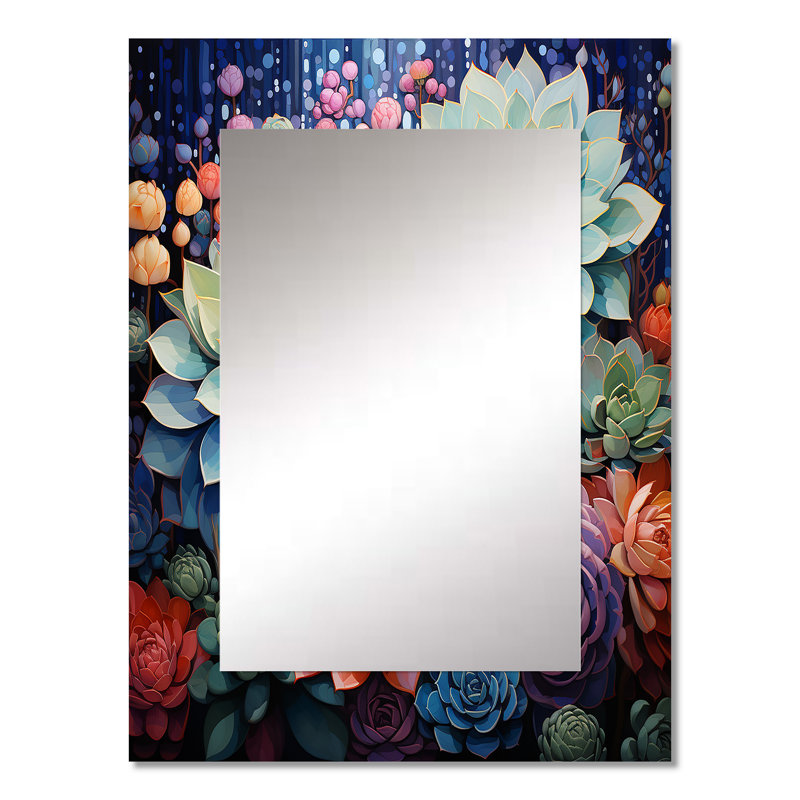 Vert succulent bleu vert Serenade III - décor de miroir mural unique succulent, grand miroir traditionnel, impression d'art en métal