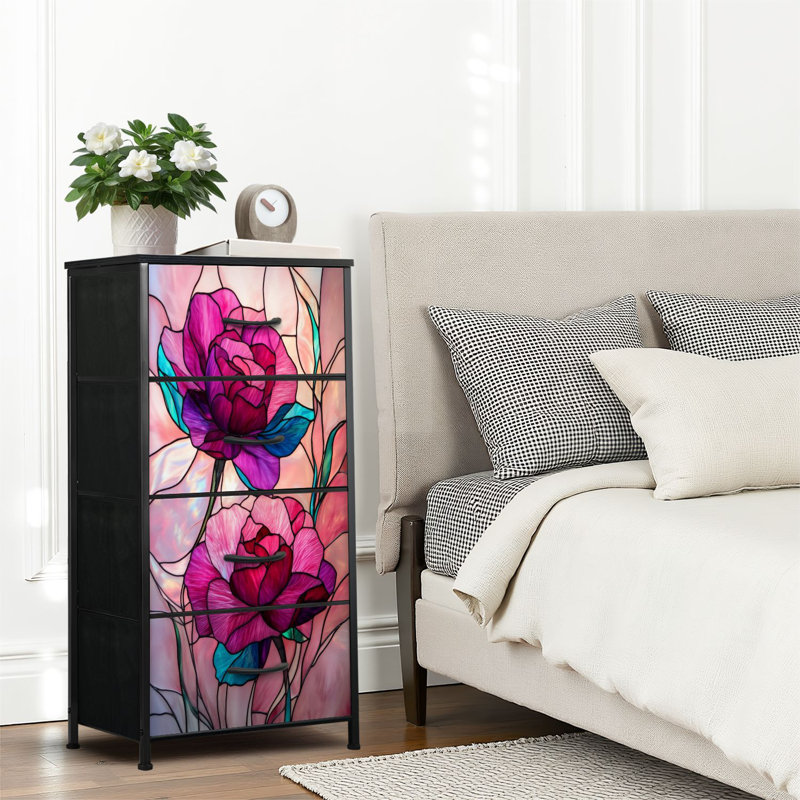 4 Drawer Dresser for Bedroom, Narrow Chest of Drawers, Wooden Top and Study Iron Frame 18"x37.5"-(WxH)