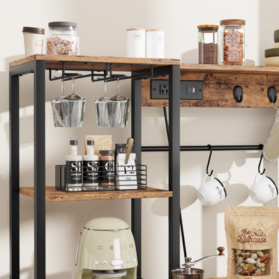 Mini support de réfrigérateur avec tablette et armoire de rangement, support de boulanger avec petit espace de rangement pour réfrigérateur, support de micro-ondes de cuisine industrielle avec prise de courant, bar à café pour le salon