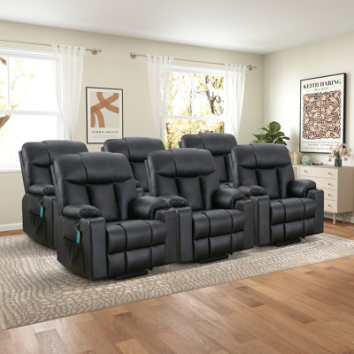 Bucholz 37.8" Wide Soft-Upholstered Oversize Leather Power Lift Assist Massage Heat Recliner With USB & Dual Cupholders(Set of 6)