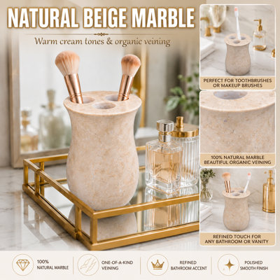 Creative Home Natural Champagne Marble Vase Collection Toothbrush Holder Makeup Brush Organizer