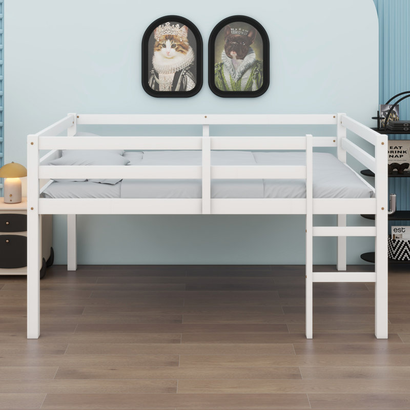 Lit mezzanine en bois avec échelle, Blanc