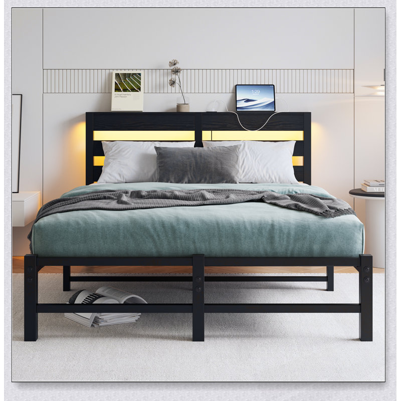 Lit double noir avec cadre durable et conception élégante pour un sommeil confortable et un style intemporel