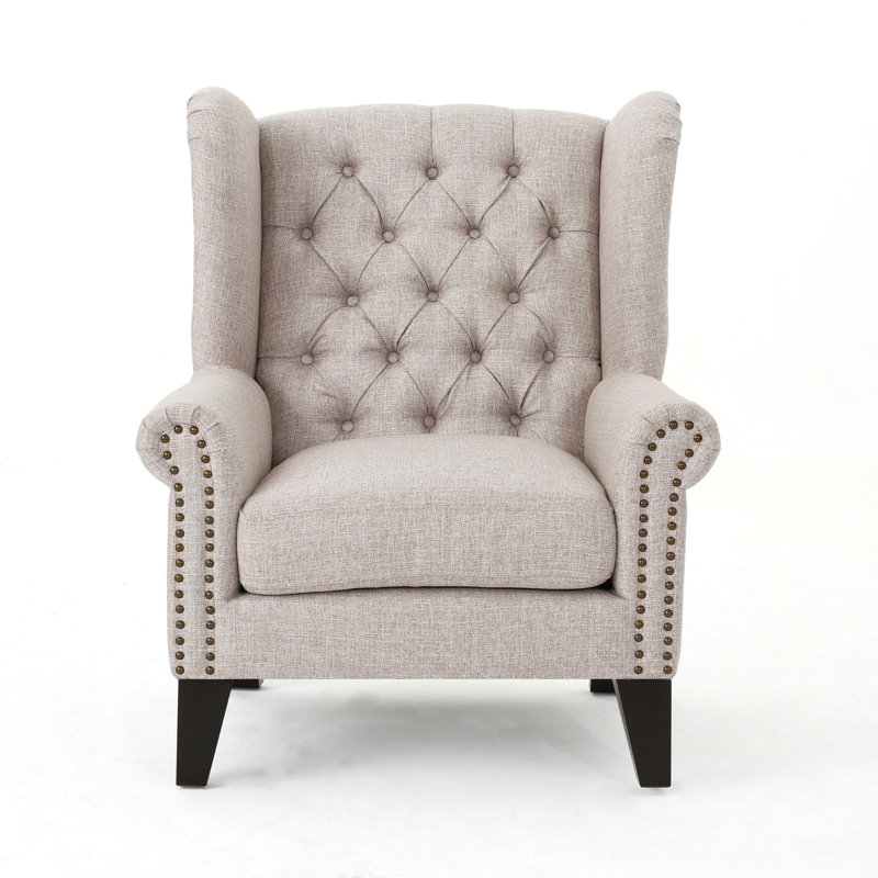 Fauteuil à oreilles capitonné Osvaldo, Polyester beige