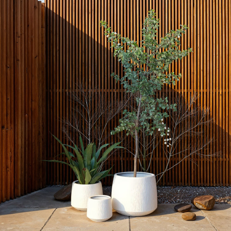 Grooved Round Eco Stone Planters