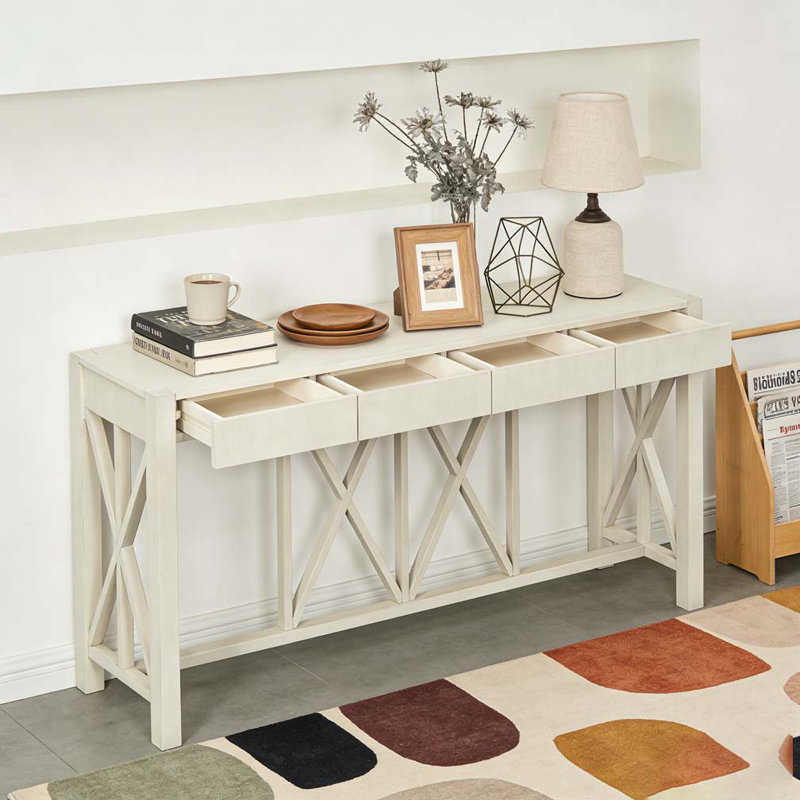 Console 60 po avec 4 tiroirs spacieux, Beige