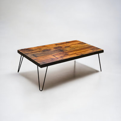 Metal Edge Solid Wood Top Coffee Table