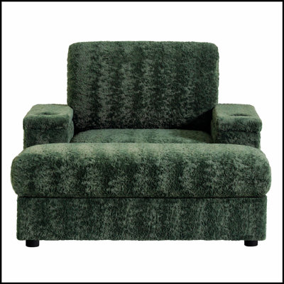Très grand canapé-lit intérieur en fausse fourrure de lapin avec repose-pieds et accoudoirs avec rangement, parfait pour le confort et le style