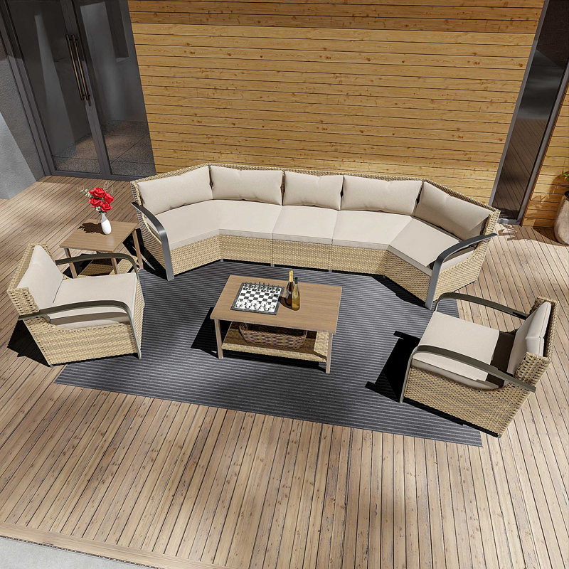 Ensemble de conversation modulaire 7 personnes avec coussins, Beige
