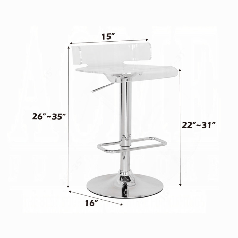 Tabouret de bar à hauteur ajustable avec siège pivotant en acrylique et chrome au design moderne et élégant, Clair