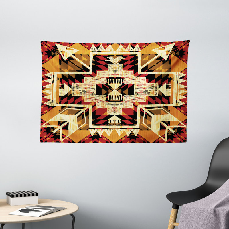 Wandteppich, Boho Pflanze, Orange Gelb Rot