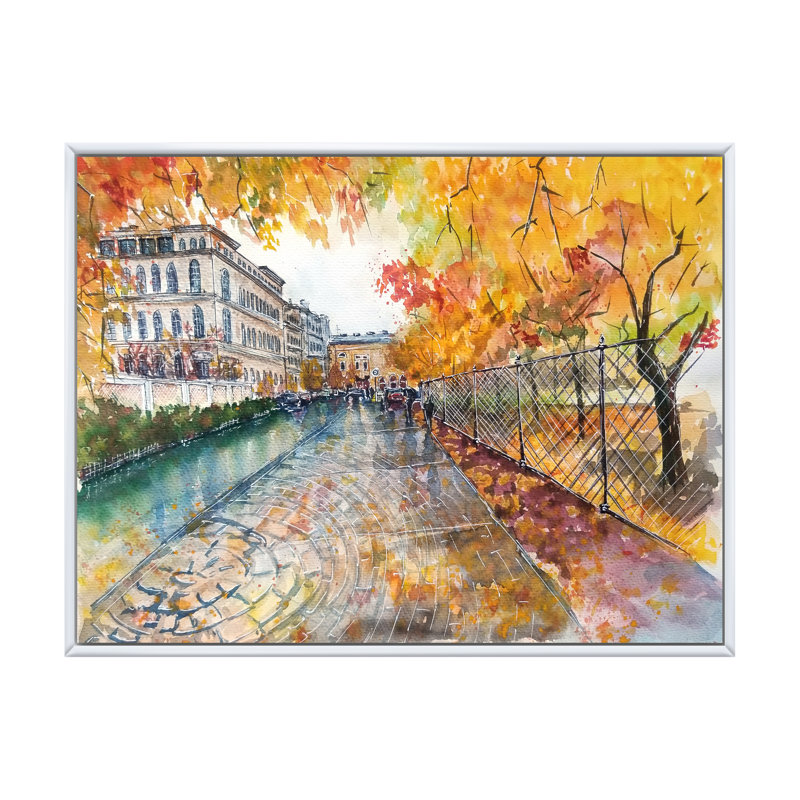 Paysage urbain en automne par un jour de pluie - Art sur toile moderne et contemporain, H 8 po x l 12 po x P 1,5 po