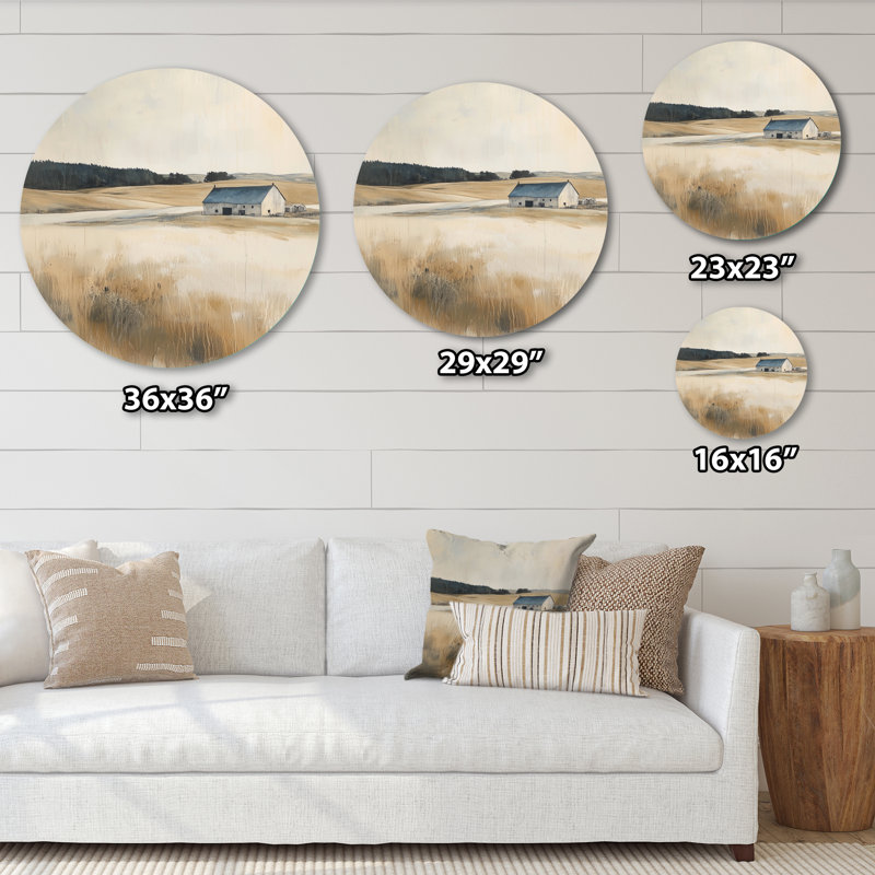 Ferme Golden Fields II - Décoration murale ronde en métal de style grange, H 16 po x l 16 po