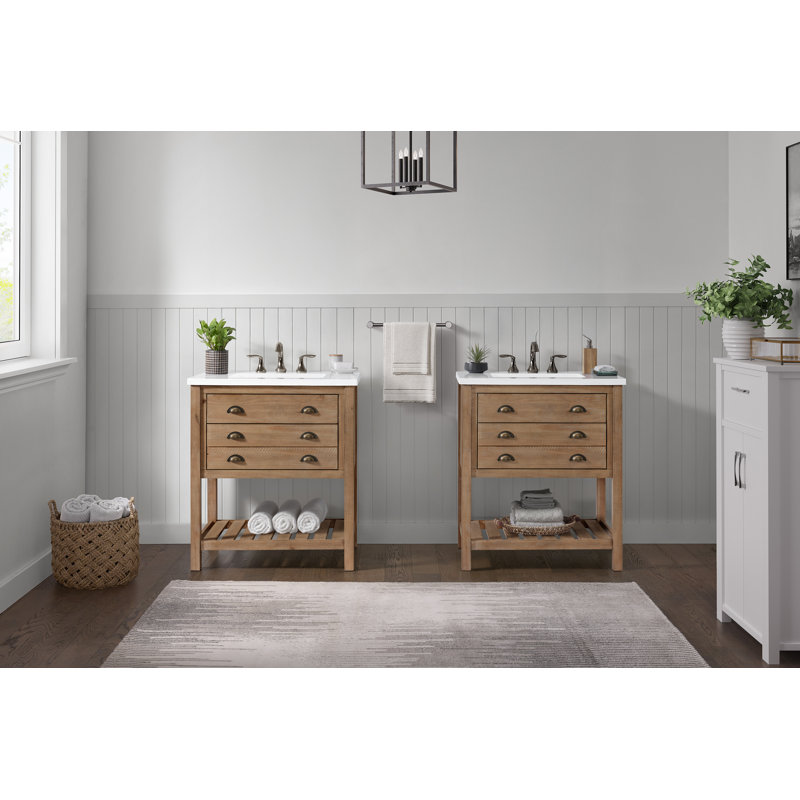 Grigg 31'' Free Standing Single Bathroom Vanity With Cultured Marble Top, Set Of Two