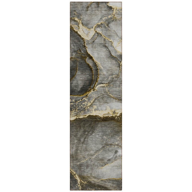 Tapis de couloir d'extérieur 8 po gris et doré