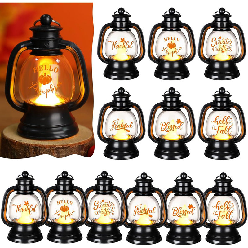 12 petites décorations de lanterne d'automne 4 pouces ornements suspendus de l'Action de grâce Petite lanterne de citrouille d'automne en vrac avec bougie à DEL illuminant la pièce maîtresse de la table d'automne pour la fête