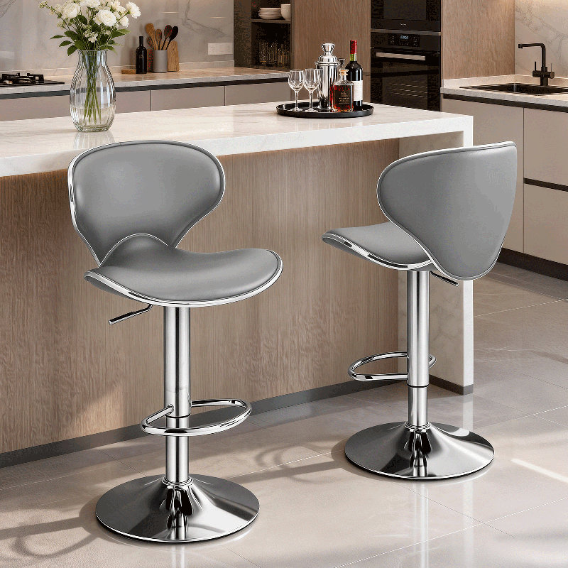 Tabourets de bar pivotants réglables à 360 °, chaises à hauteur de comptoir avec repose-pieds et dossiers, Chrome, Blanc