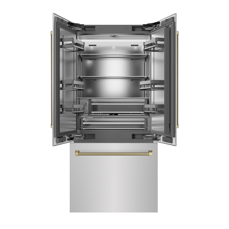 ZLINE Autograph 36 in. French Door Refrigerator with Stainless Interior and Bronze Helix Handles, Champagne Bronze
