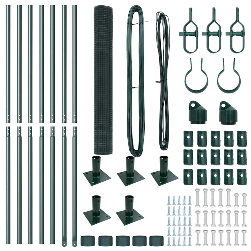 Vidaxl Fence With Posts Steel, 100cm H x 1000cm W x 3.2cm D, Green