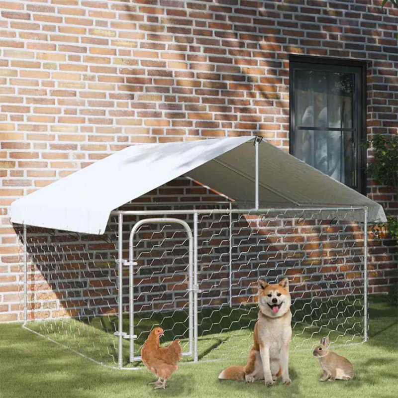 Grand chenil pour chien vidaXL argenté en acier galvanisé et polyéthylène 78,7 po x 78,7 po x 59,1 po