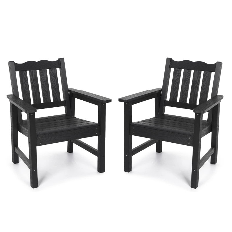 Aglaee Patio Dining Chair, All-Weather HIPS Outdoor Dining Armchair, Black