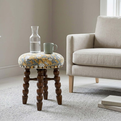 Tabouret de bar en bois d'acacia massif avec siège rembourré rembourré