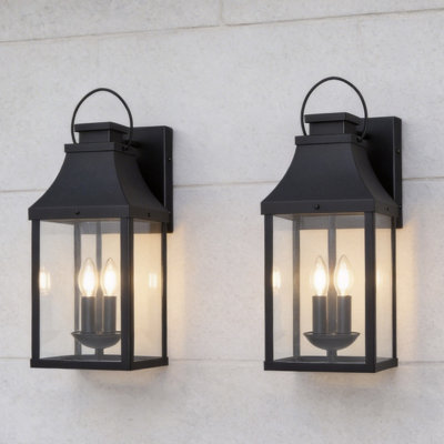 2-light 20'' H Black Outdoor Wall Lantern, Modern Industrial Porch & Patio Light Wall Sconce With Tempered Glass, Waterproof Exterior Lighting