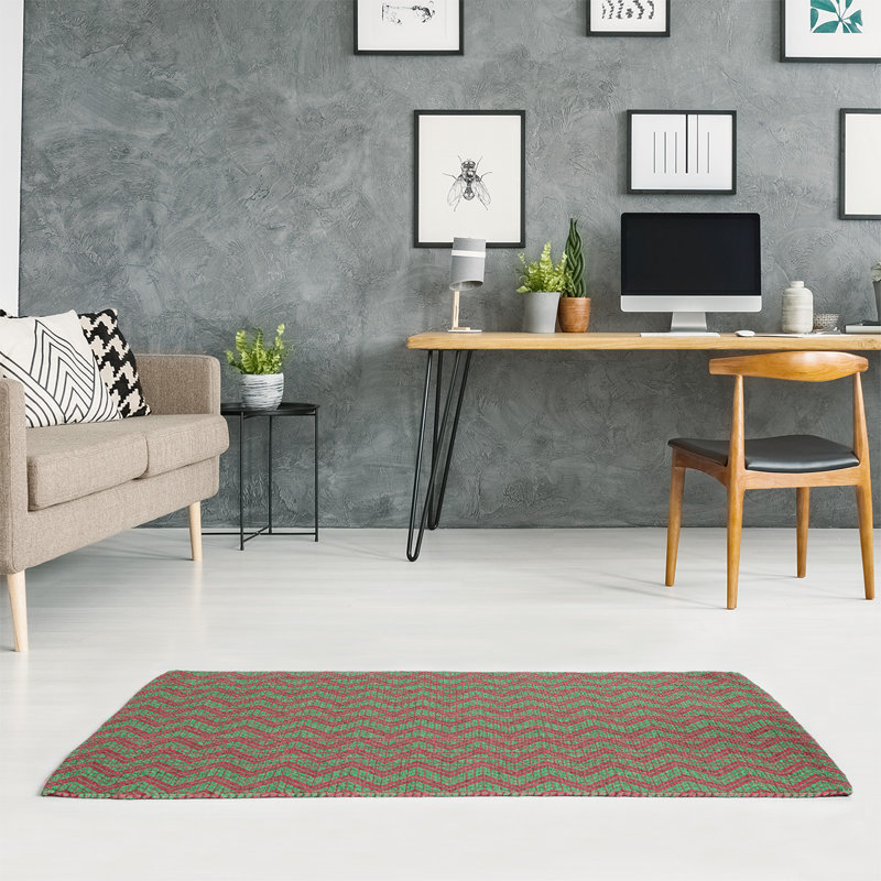 Tapis vert/rouge fait main, Rectangle 3 pi x 5 pi
