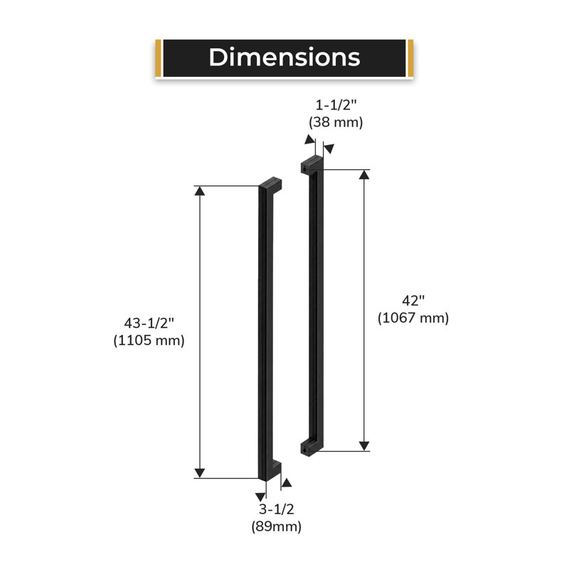 Deltana SSPBB4215U19 42" Extra Large Contemporary Pulls, Back-To-Back in Paint Black, Paint Black